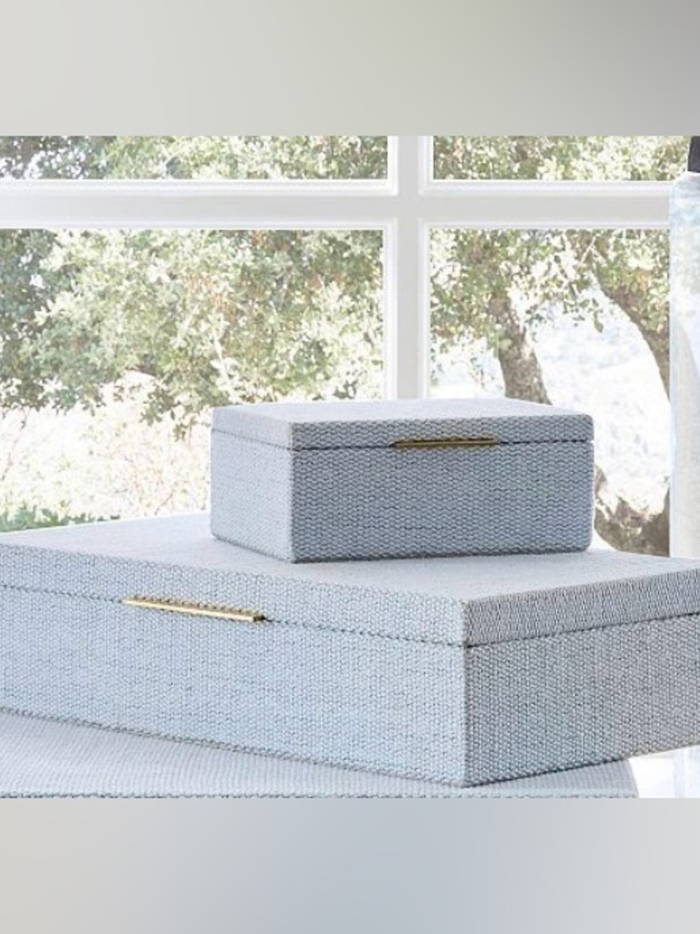 Pottery Barn Set Hampton Jewelry Boxes Small + Medium Chambray Blue NWT Bundle